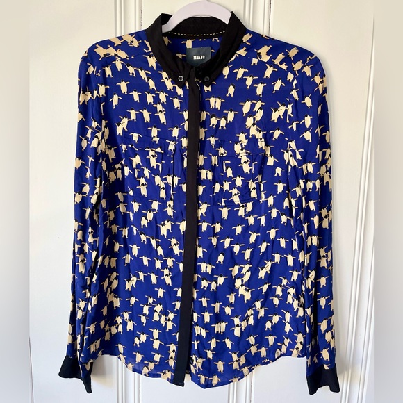 Maeve Tops - Womens Maeve Anthropologie Blue Penguin Size 2 XSmall Business Casual